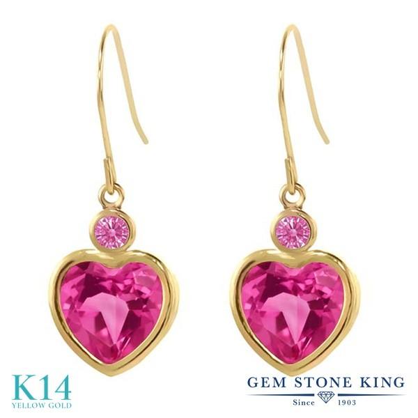 シンセティック ピンクサファイア ピアス レディース 14金 イエローゴールド 9月 誕生石 お守り 誕生日プレゼント 女性 アレルギー対応 ブランド 揺れる