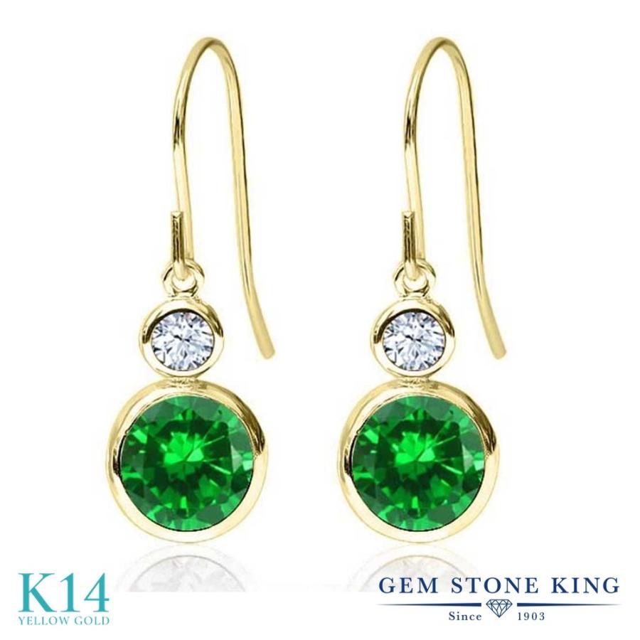 ナノ エメラルド ピアス レディース 14金 イエローゴールド アレルギー対応 ブランド 揺れる