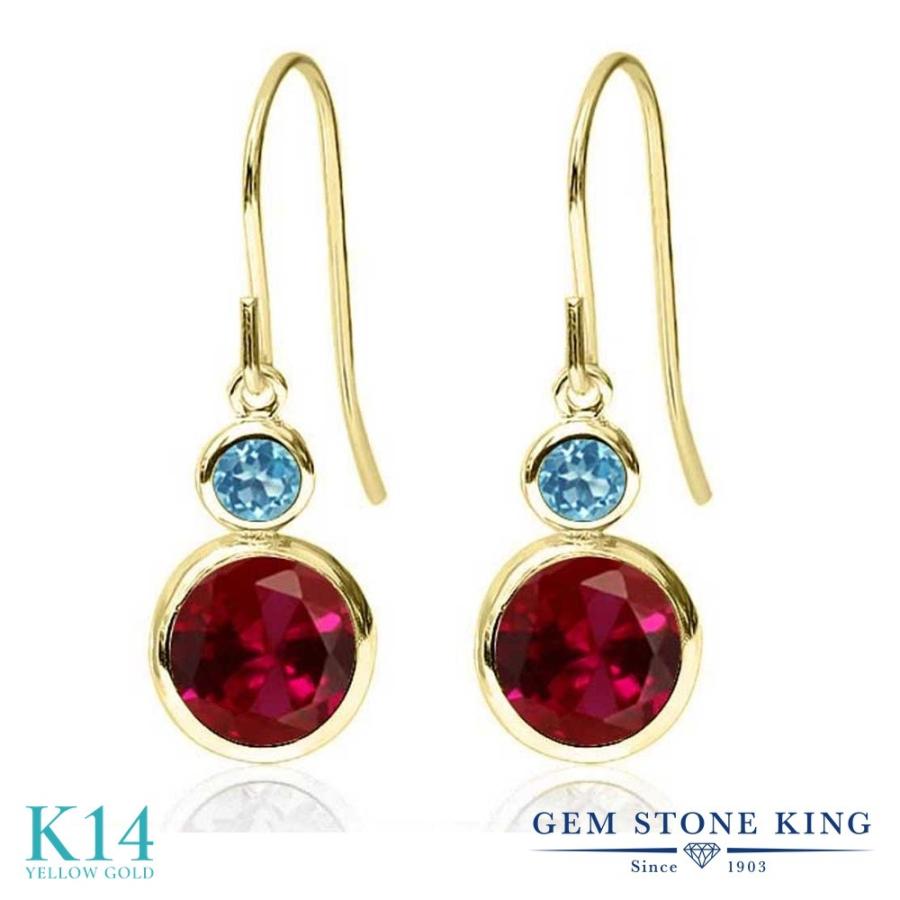 シンセティック ルビー ピアス レディース 14金 イエローゴールド 7月 誕生石 お守り 誕生日プレゼント 女性 アレルギー対応 ブランド 揺れる