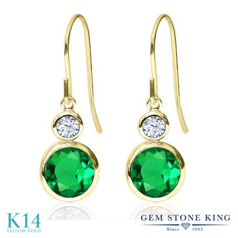 ナノ エメラルド ピアス レディース 14金 イエローゴールド アレルギー対応 ブランド 揺れる