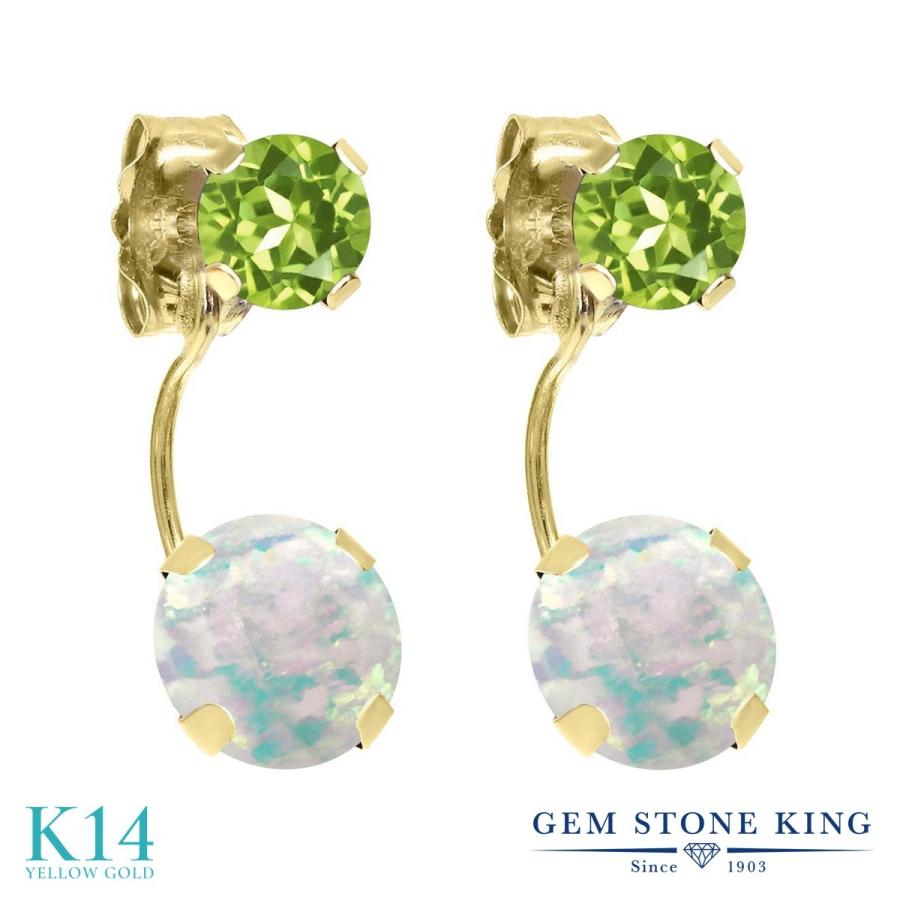シミュレイテッド ホワイトオパール ピアス レディース 14金 イエローゴールド 10月 誕生石 お守り 誕生日プレゼント 女性 アレルギー対応 ブランド