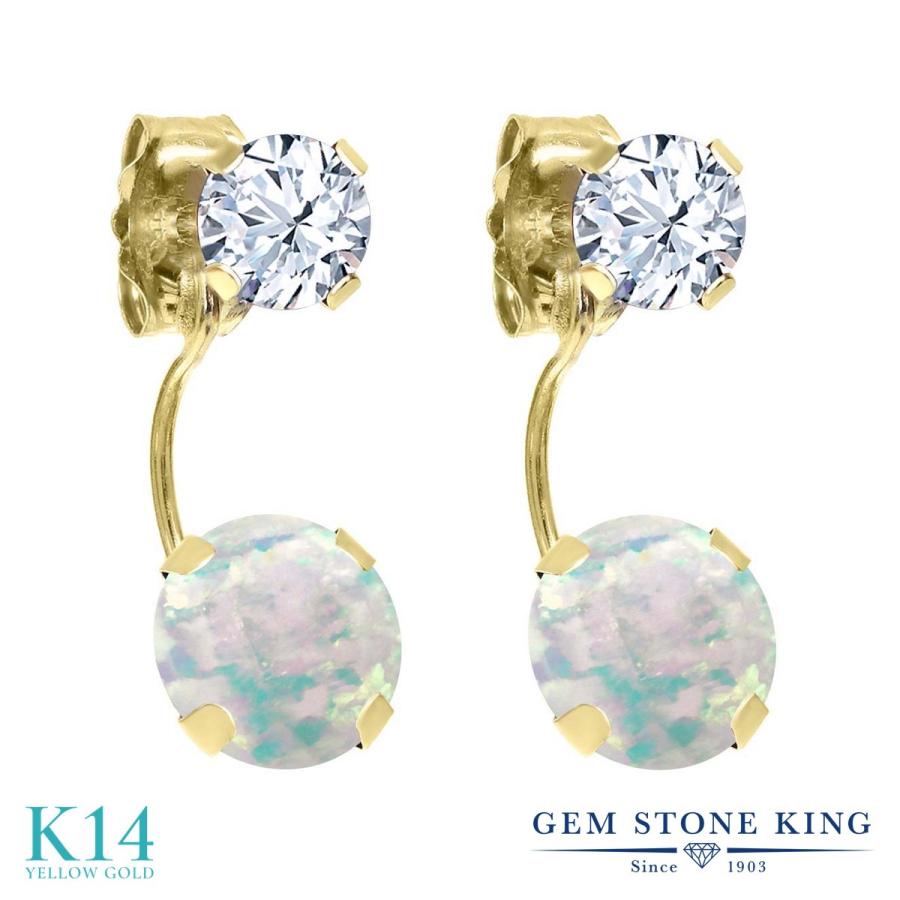 シミュレイテッド ホワイトオパール ピアス レディース 14金 イエローゴールド 10月 誕生石 お守り 誕生日プレゼント 女性 アレルギー対応 ブランド