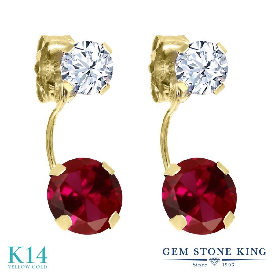 シンセティック ルビー ピアス レディース 14金 イエローゴールド 7月 誕生石 お守り 誕生日プレゼント 女性 アレルギー対応 ブランド