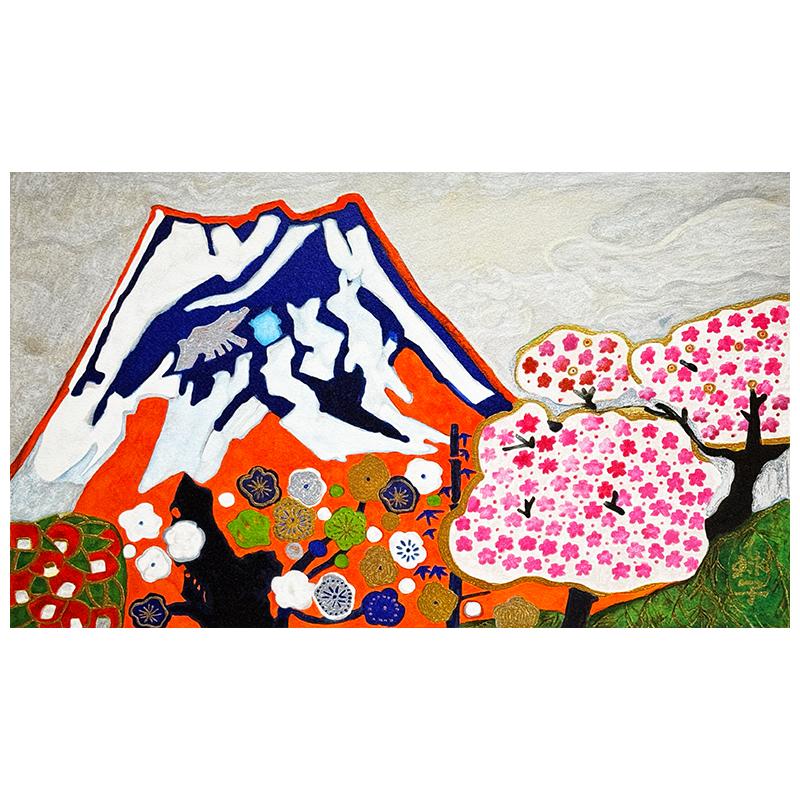 片岡　球子　リトグラフ版画「富士に献花〜農鳥の富士に花々〜」 片岡球子 富士に献花 農鳥の富士に花々 豪華新品額 240部限定