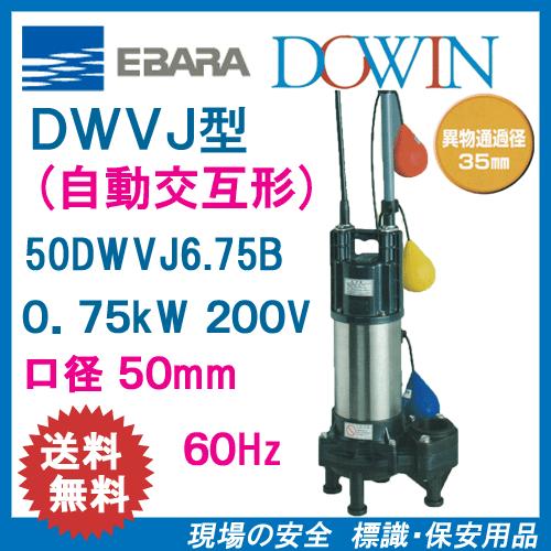 エバラ　樹脂製汚水・汚物用水中ポンプ　５０ＤＷＶＪ６．７５Ｂ　０．７５ｋＷ　２００Ｖ　６０Ｈｚ　口径５０ｍｍ　自動交互形　フロートスイッチ付　荏原｜genba-anzen