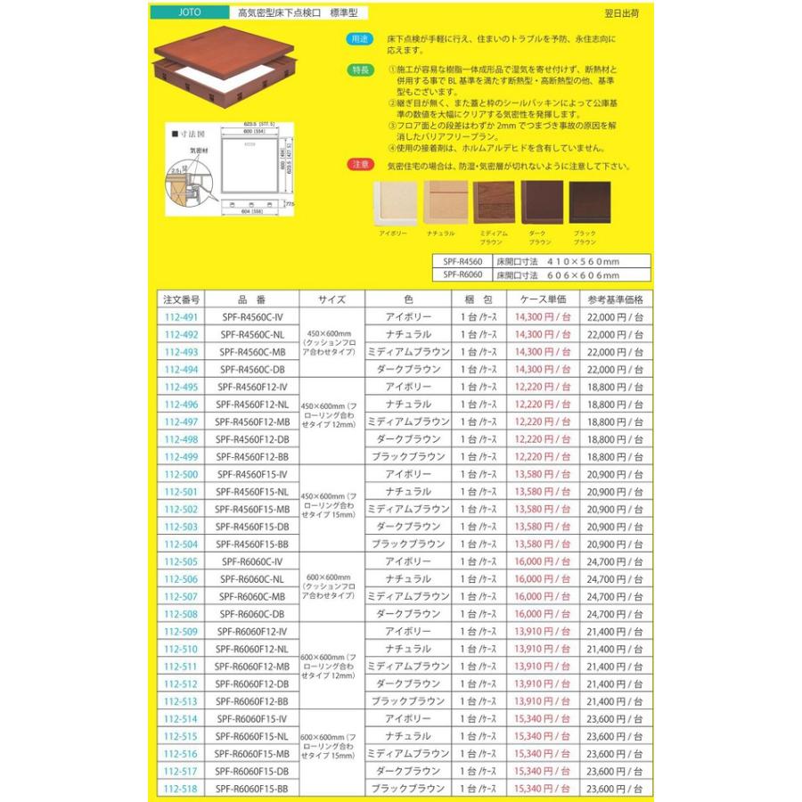 【通販激安】 JOTO 高気密型床下点検口　標準型　ミディアムブラウン SPF-R4560F15-MB 450×600mm(フローリング合わせタイプ15mm)