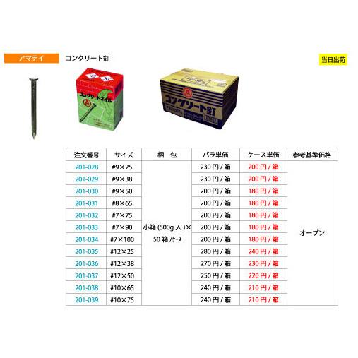 アマテイ　コンクリート釘　#7×75　小箱(500g入)　（小箱(500g入)×50箱　ケース）