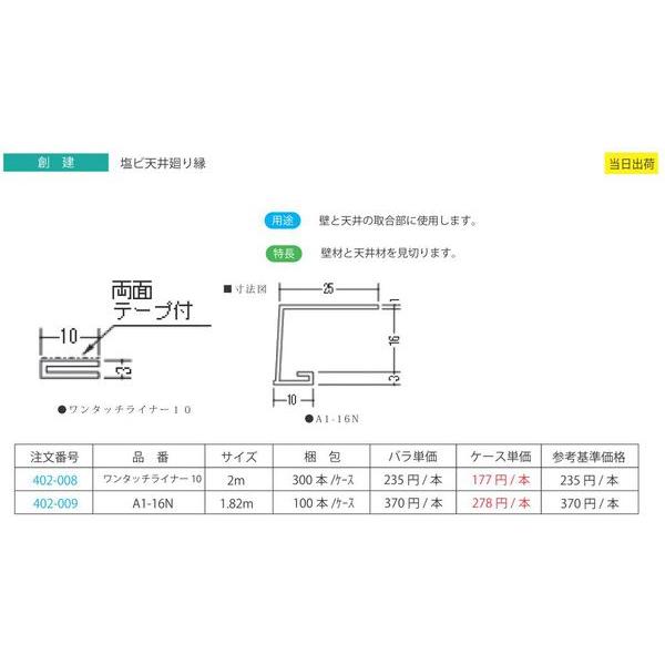 創建 塩ビ天井廻り縁　 ワンタッチライナー10 2m（300本/ケース）