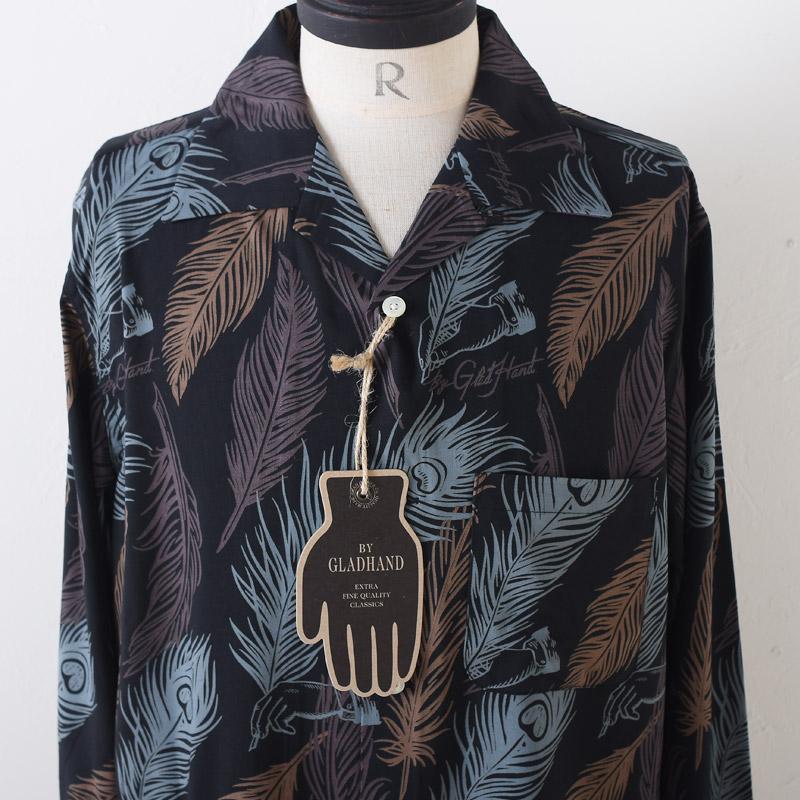 極美 24SS GLADHAND ピーコック羽ペン総柄 長袖シャツ オレンジ L 極美 24SS GLADHAND ピーコック羽ペン総柄 長袖シャツ オレンジ