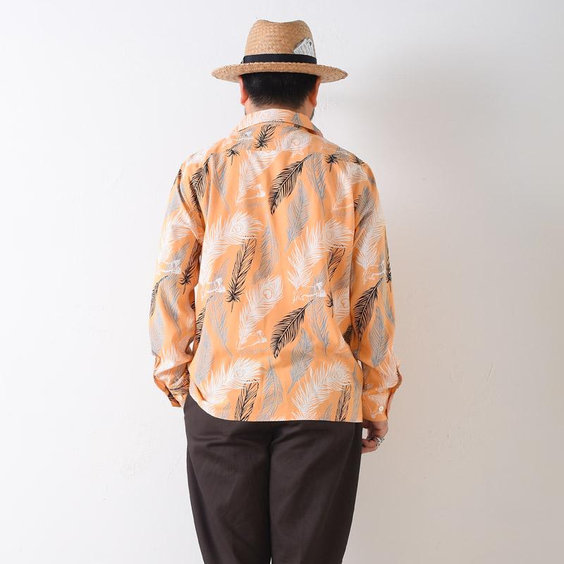 極美 24SS GLADHAND ピーコック羽ペン総柄 長袖シャツ オレンジ L BY GLADHAND GLAD HAND バイ グラッド ハンド PEACOCK QUILL - L