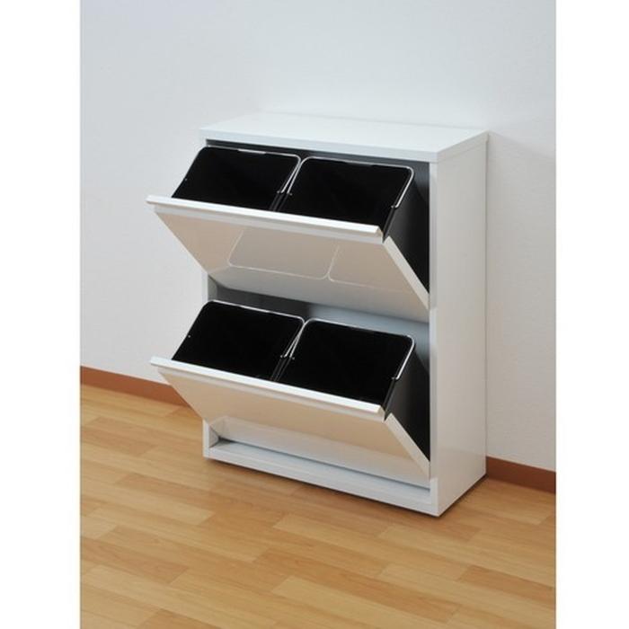 ま*せ様 スチール　ダストボックス　4分別　ホワイト／メープル　ゴミ箱 ダスト ボックス 4分別 2段 薄型 スリム スチール製 20Lペール