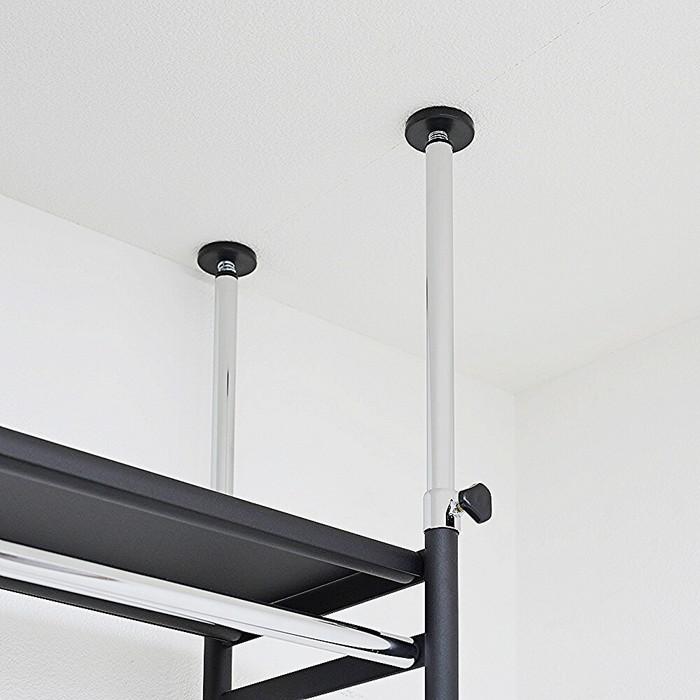 光沢ブラック　クローゼット　ハンガーラック　つっぱり　壁収納 奥行30cm 光沢ブラッククローゼットハンガーラック ロータイプ