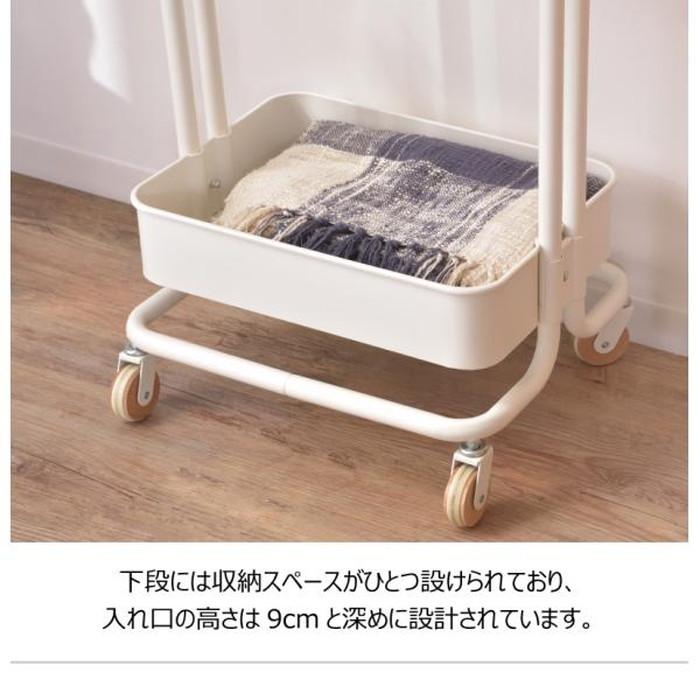 ハンガーワゴン グリーン ホワイト W50×D36×H156 ハンガーワゴン おしゃれ ワゴン シェルフ 北欧 コート掛け 玄関 幅50センチ アイアン モノトーン スリムの画像