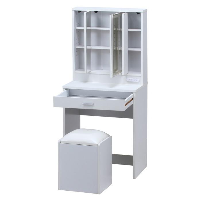 白いドレッサー 三面鏡ドレッサー WH LEDライト付 ホワイト 600×390×1300 fj