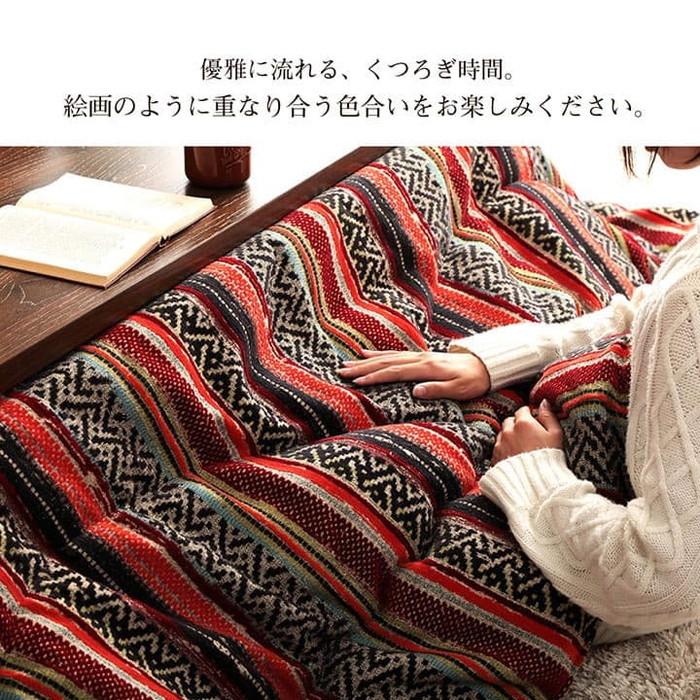 こたつ布団 長方形 日本製 シェニール カラフル エスニック 約200×290cm オレンジ イエロー ihk-1151720203103 送料無料 北欧 モダン 家具 インテリア ナチ_3