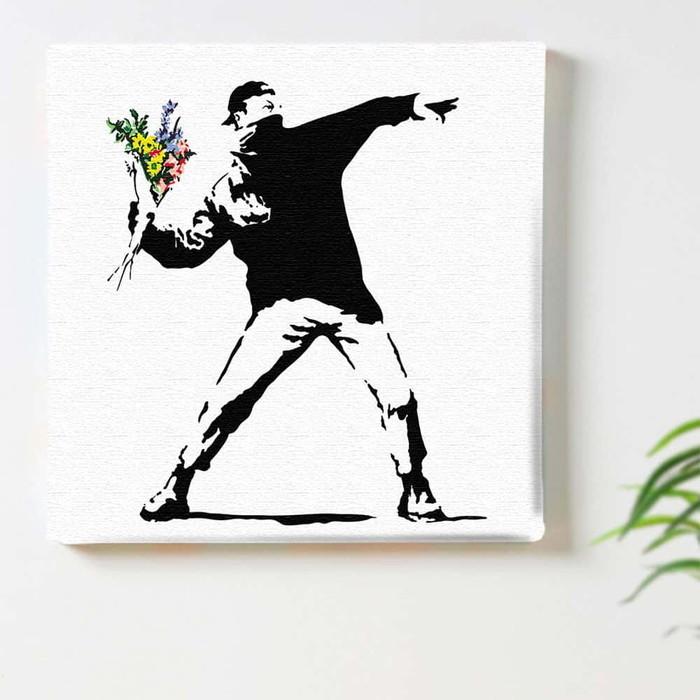 バンクシー デザイン Banksy Design 日本正規ライセンス 花投げ bdld-1907-002 XLサイズ 100cm×100cm アートパネル ファブリックパネル アートボード 壁掛の画像