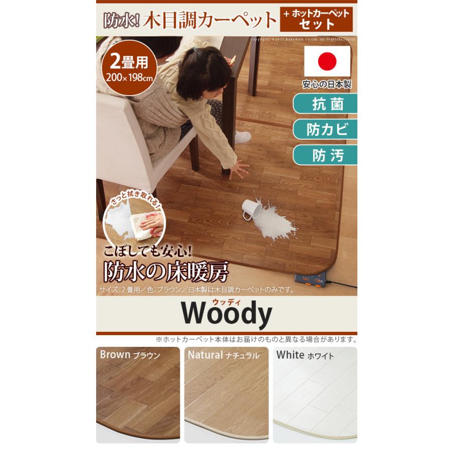 ホットカーペット カバー 防水 木目調ホットカーペット カバー ウッディ 2畳用 200x198 ホットカーペット本体 2点セット ラグ リビングマット フローリングの画像