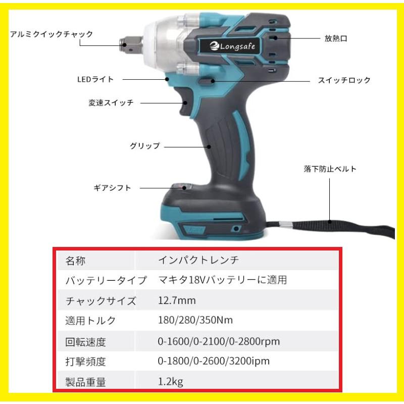インパクトレンチ マキタ 互換 工具 Makita 充電式 ブラシレス タイヤ 