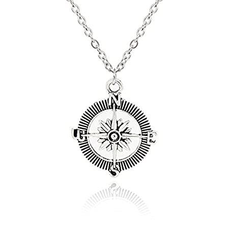 特別価格Baronyka Handmade Silver Compass Necklace for Men, Silver-Plated Compass Pe好評販売中