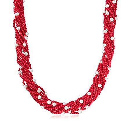 納得できる割引 特別価格Ross-Simons Red Sil好評販売中 Sterling With Necklace Torsade Pearl Cultured and Coral ネックレス、ペンダント