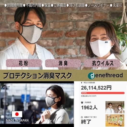 genethread プロテクション 保温マスク あたたかい 秋 冬 保温 消臭 臭い 抗ウイルス 炭繊維 不織布 内層 黄砂 空気清浄 耳ひも調節 肌に優しい 洗える 日本製 | 