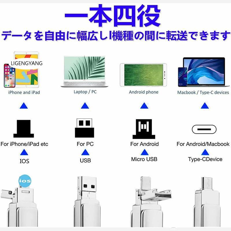 iPhone USBメモリー 128gb USB3.0 64GB フラッシュ ドライブ iPad iPod Mac用 スマホ用 Lightning micro 容量不足解消 アイフォン 小型 コンパクト｜gengyang｜02