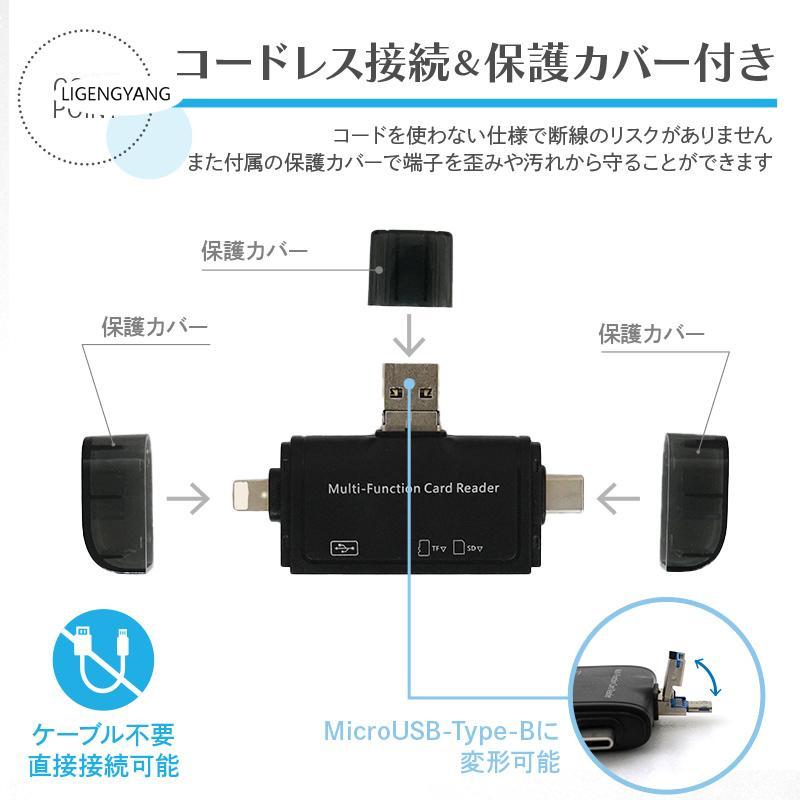 SDカードリーダー iphone android usb 3.0 type c 高速 バックアップ マルチカードリーダー メモリーカード 転送 写真 音楽 4in1｜gengyang｜16