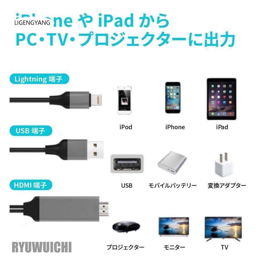 HDMI 変換 HDMIケーブル iPhone アダプタ 変換ケーブル テレビ 接続 iPad Lightning 高解像度 対応 ライトニングケーブル スマホ ゲーム カーナビ TV iPhone12｜gengyang｜03