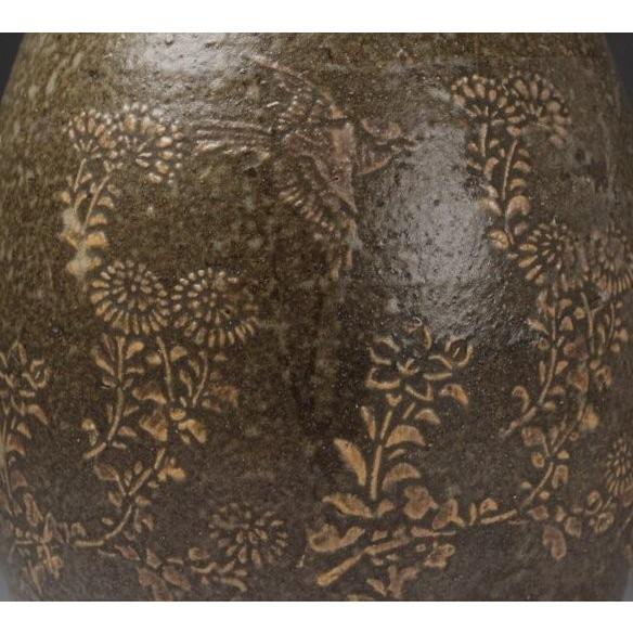 【源・Ｓ】《大名品》《江戸期》肥後・古八代焼 貼花 花鳥図 時代瓶/箱付_3