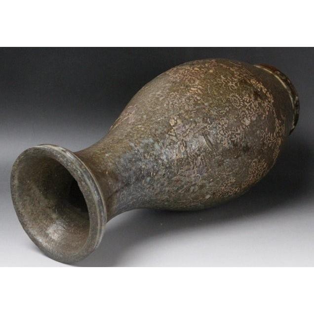 【源・Ｓ】《大名品》《江戸期》肥後・古八代焼 貼花 花鳥図 時代瓶/箱付_4