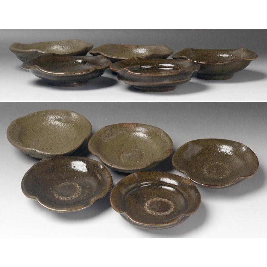 印花文 花弁形 小皿 五客揃い/古箱入 【鳥襷】