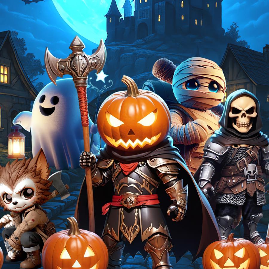 GENJU ハロウィン カボチャ 狼男 骸骨 スカル Tシャツ イベント チーム買い スポーツジム ダンス XXL XXXL 2L 3L  4LHeroes of the evil night