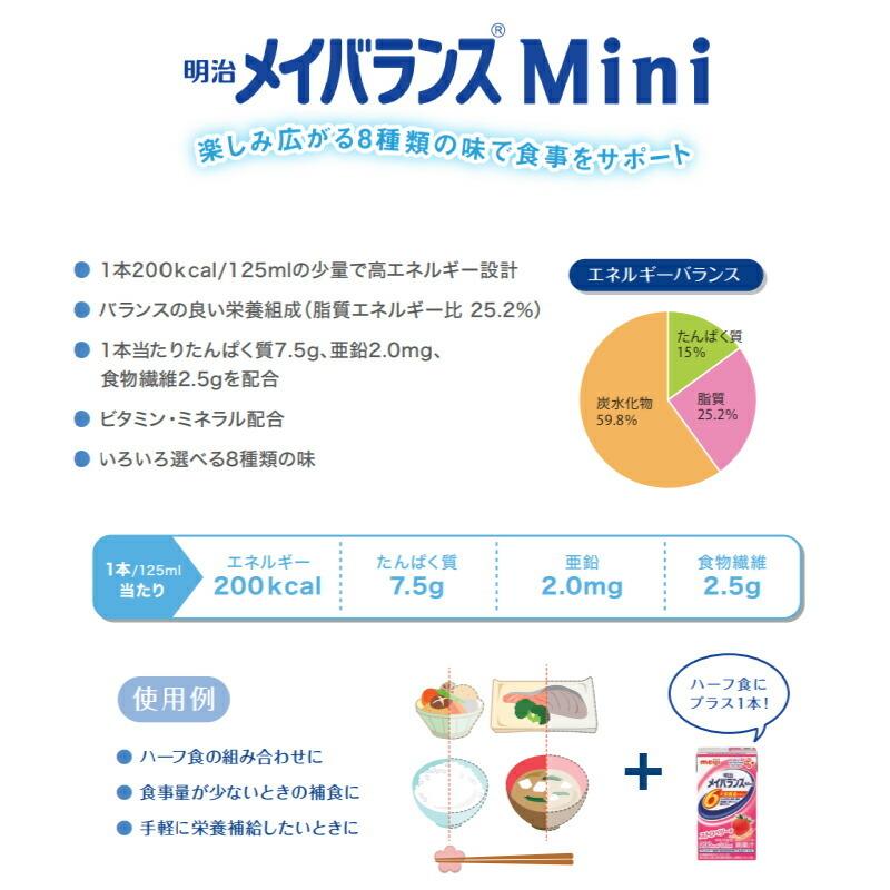 介護食 メイバランス ミニ 紙パック 明治 96本 (24本×4ケース) お好きな味を4つ選んで組み合わせ自由 セット メイバランスmini 125ml 8種 詰め合わせ｜genki｜02