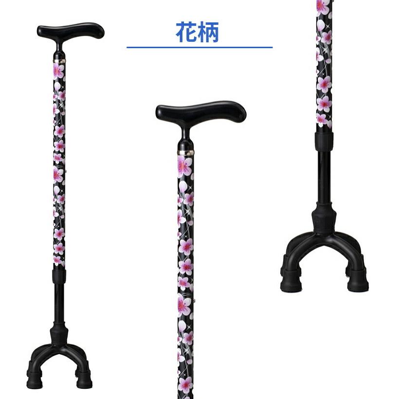 杖 カーボンケイン 4点杖可動式 花柄 歩行補助杖 東海機器工業 CARBON CANE 63.5〜89cm(11段階 2.5ピッチ ...