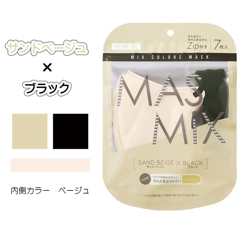 クリックポスト便 送料無料 マスク 選べる3カラー MASMIX 7枚入×3