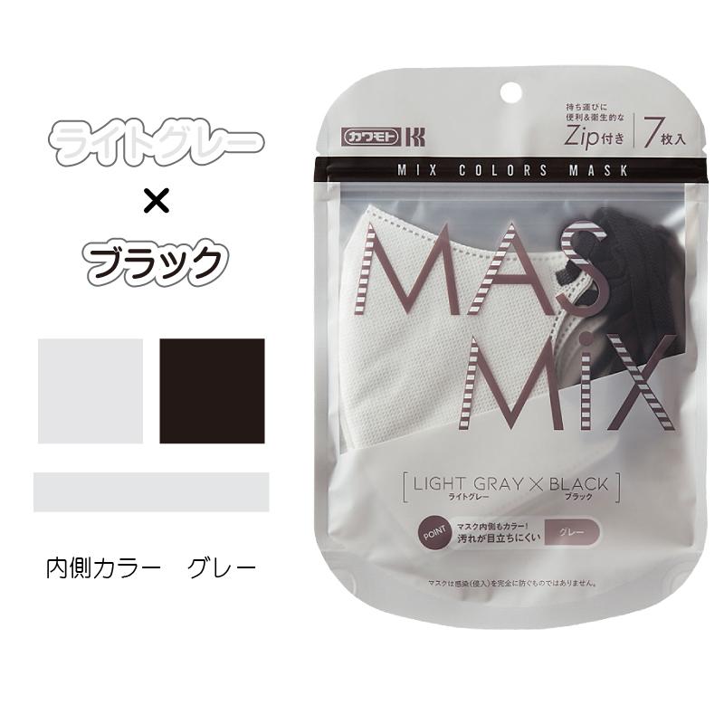 川本産業 MASMIX マスク ライトグレー×ブラック 1袋 7枚入 マス