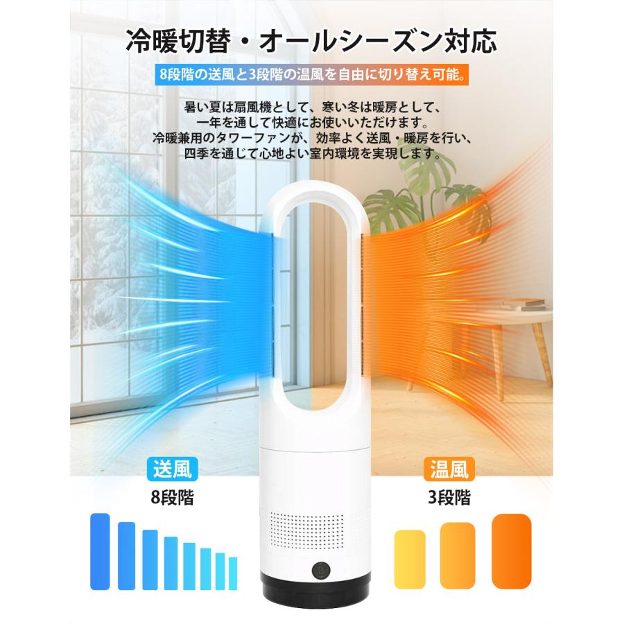 冷暖兼用羽根なし扇風機 羽なし タワーファン8段階送風＆3段階温風切替 タワーファン 羽なし扇風機 冷暖扇風機 8段階風量調節 スリム 小型