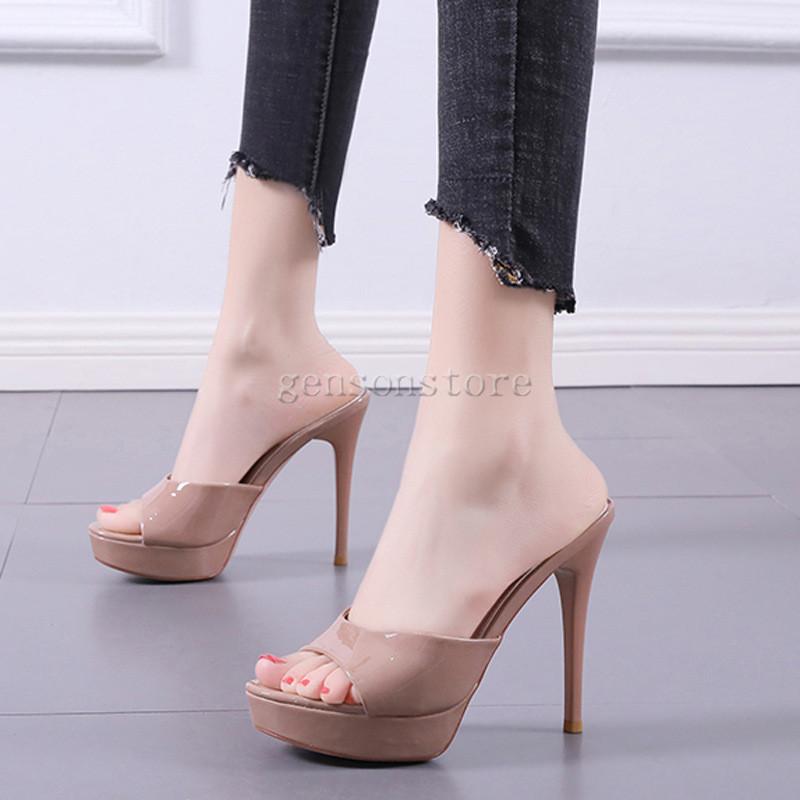 ハイヒールミュール 12cmヒール レディース 美脚 オープントゥサンダル