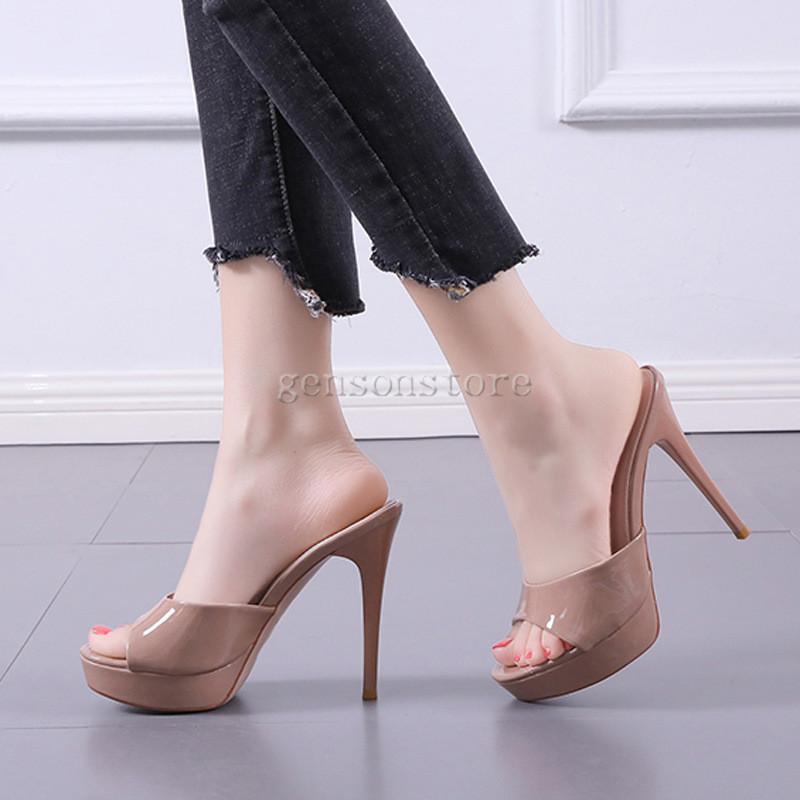 ハイヒールミュール 12cmヒール レディース 美脚 オープントゥサンダル