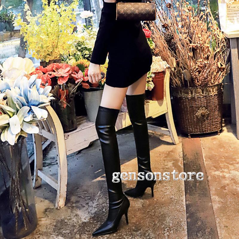 ブーツ 美脚 ニーハイブーツ レディース ストレッチ ポインテッドトゥ