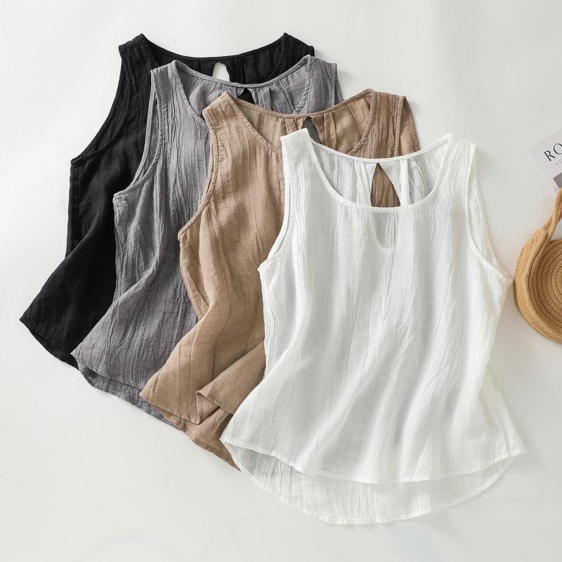 ブラウス レディース インナーシャツ ノースリーブ Aライン 綿麻トップス リネン 夏Tシャツ フレア 着痩せ タンクトップ ゆったり 夏服 4色 展開 M L XL XXL | 