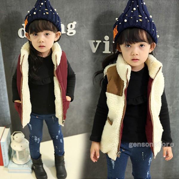 キッズ ボアベスト 女の子 冬 アウター リバーシブルベスト ベビー ジュニア 90 130cm 子供服 中綿入り おしゃれ 前開き ベスト 防寒 トップス 別倉庫からの配送