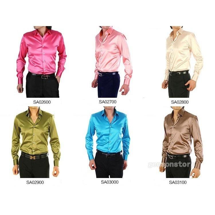 全21色 サテンシャツ ステージ衣装 ダンス パーティー フォーマル 光沢