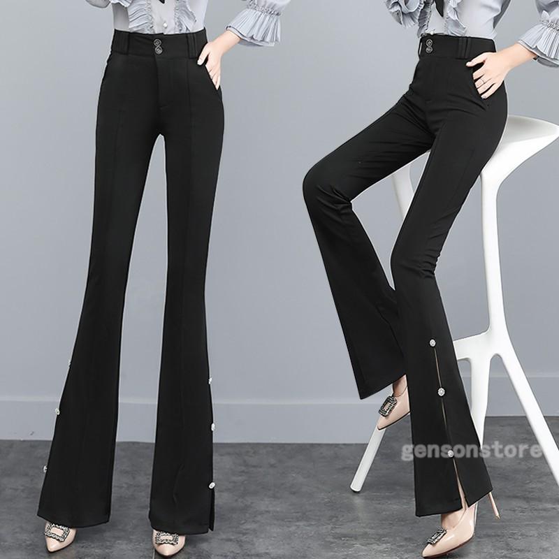 スラックスパンツ 美脚ボトムス ロング丈 ラッパズボン レディース ブーツカット スーツパンツ 無地 スリット ハイウエスト ポケット付き ビジネス Ol May 源淞ストア 通販 Yahoo ショッピング