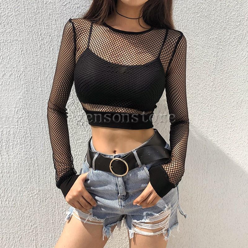 ヒップホップtシャツ クラブウェア 欧米風 セクシー トップス メッシュ シャツ 長袖 ショート丈 へそ出し レディース 上着 シースルー 透け感 ダンス衣装 May 3311 源淞ストア 通販 Yahoo ショッピング