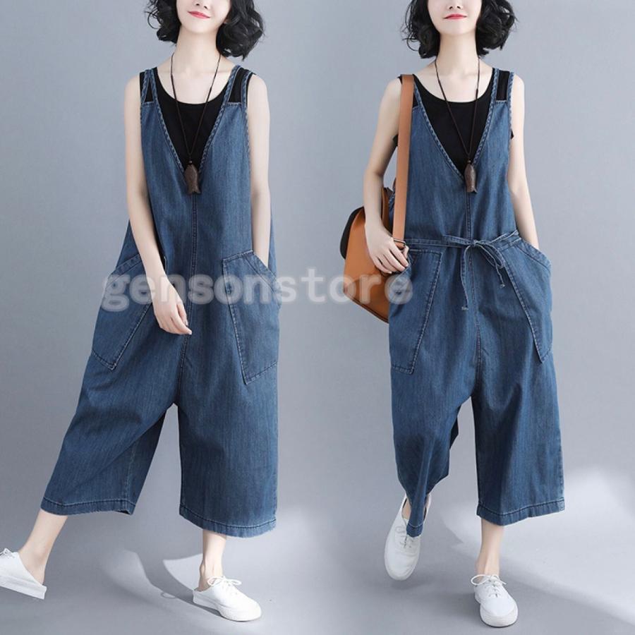 初回限定 大きいサイズ デニムサロペット オーバーオール オールインワン ワイドパンツ ボトムス ゆったり デニムジーンズ レディース ガウチョパンツ サルエル 9分丈 Sigatrade Com Br