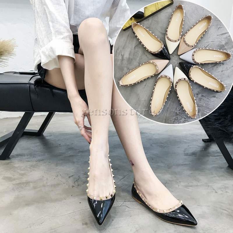パンプス フラットシューズ 痛くない ぺたんこ とんがり ポインテッドトゥ スタッズ付き 疲れない レディース シューズ 靴 ローヒール バレエシューズ 2色 Mmay 4048 源淞ストア 通販 Yahoo ショッピング