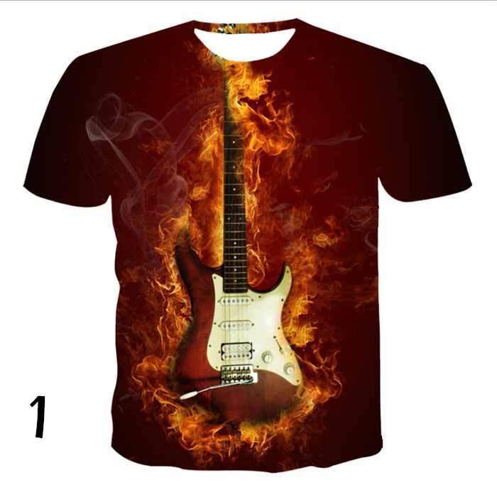 ギター Tシャツ メンズ 燃える ストラトキャスター エレキギター