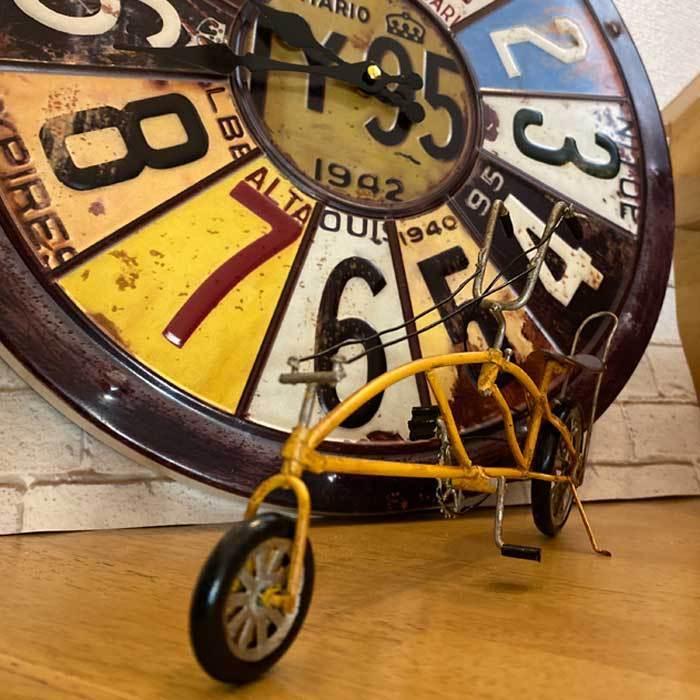 自転車 アンティーク 置物 インテリア レトロ カラーイエロー 【在庫
