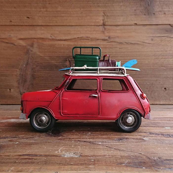 ミニクーパー 置物 レトロ ブリキ 細工 インテリア 屋根付き